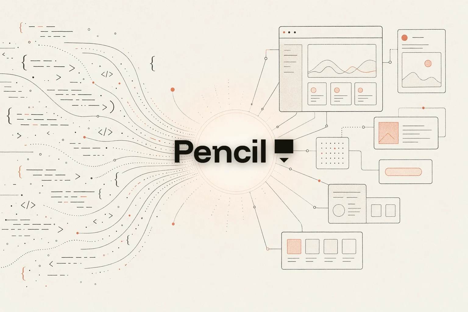 OpenDesign vs Pencil.dev —— 暖纸质社论风插画，展现一块设计画布汇聚成一个归你所有的文件仓库